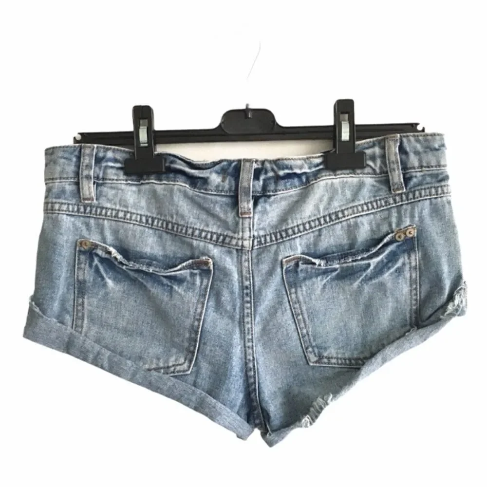 FREE PEOPLE Denim Shorts Distressed Rolled Hem 26 - Picture 1 of 5